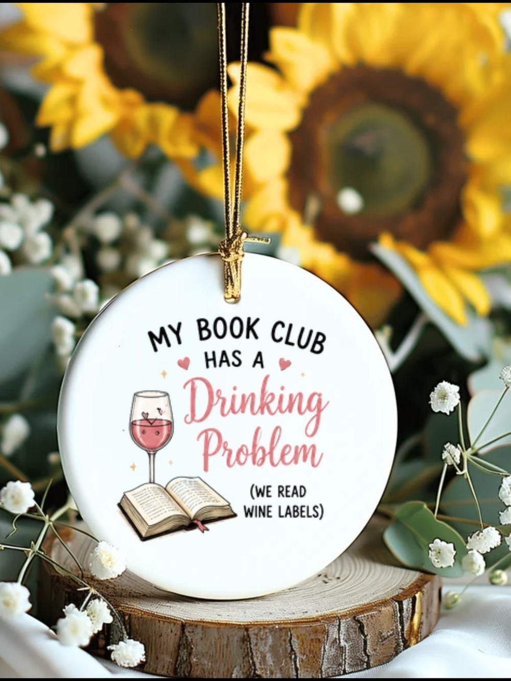 My Book Club Has a Drinking Problem Ceramic Ornament - Pink and White